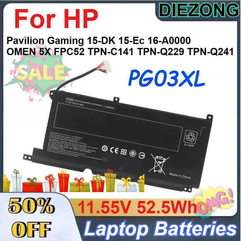 

11.55V 52.5Wh PG03XL Laptop Batteries for HP Pavilion Gaming 15-DK 15-Ec 16-A0000 OMEN 5X FPC52 TPN-C141 TPN-Q229 TPN-Q241
