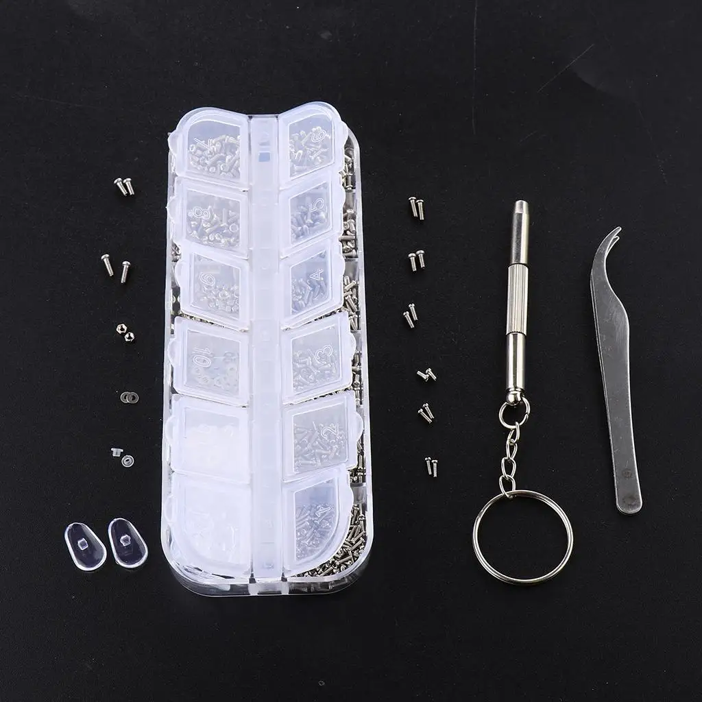 Kit of Tweezer Tiny Screws Nut+Screwdriver Eyeglass Glasses Repair Tool Set