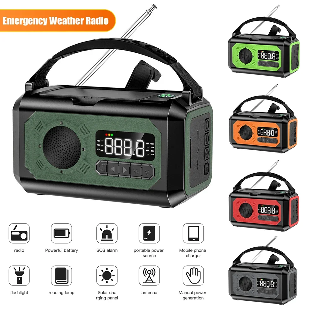 12000mAh For AM/FM/NOAA Weather Radio with 2 Solar Panel Solar Hand Crank  Radio Flashlight Power Bank for Outdoor Survival