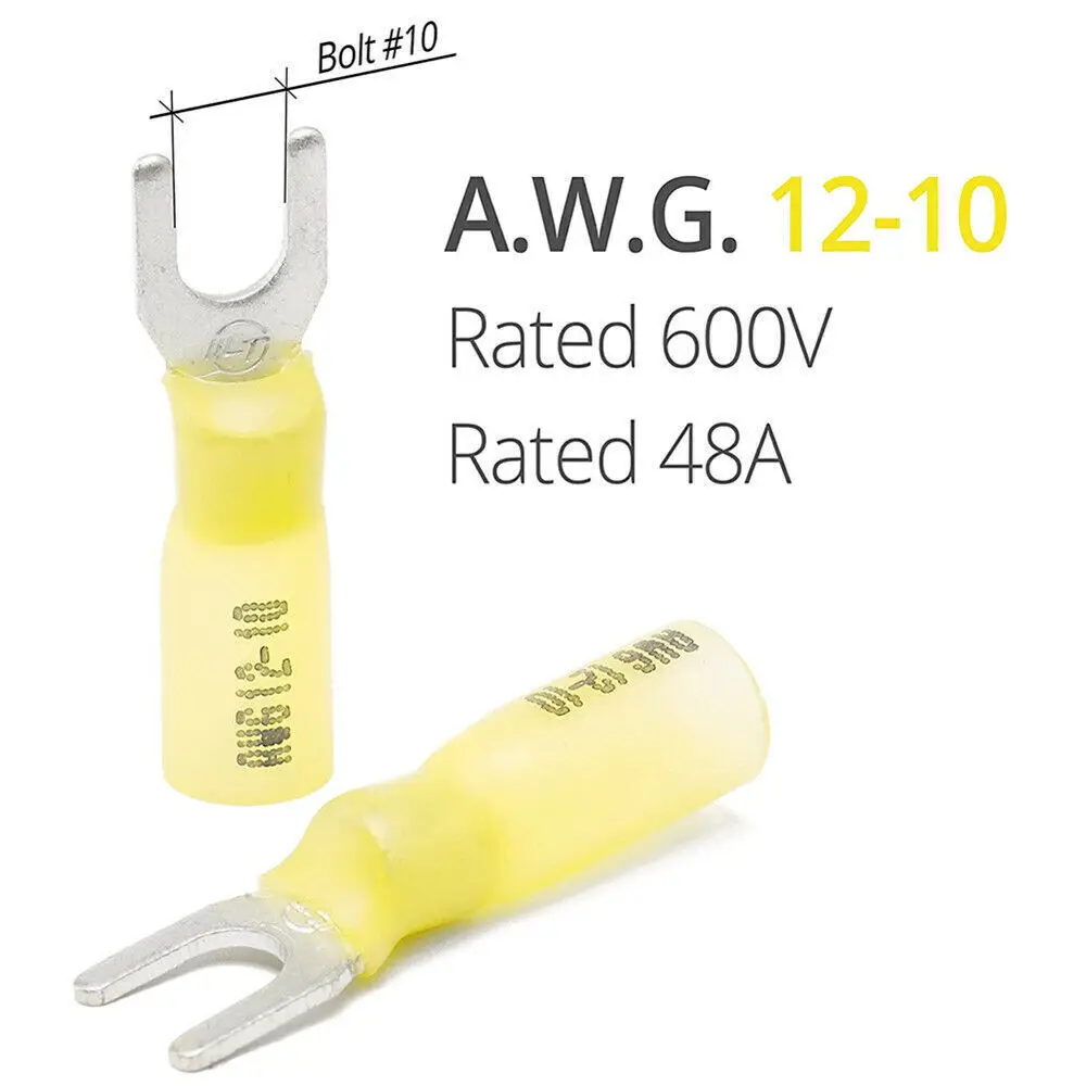 50X Insulated Heat Shrink Fork Wire Spade Crimp Connectors Terminal 10-12AWG #10