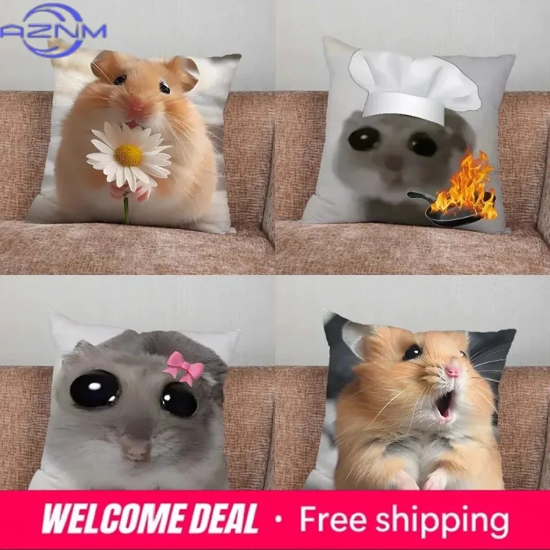 Home Decor Funny Sad Hamster Emoticon Pillowcase Suitable for Bedroom Car Office Living Room Sofa Cushion Cover