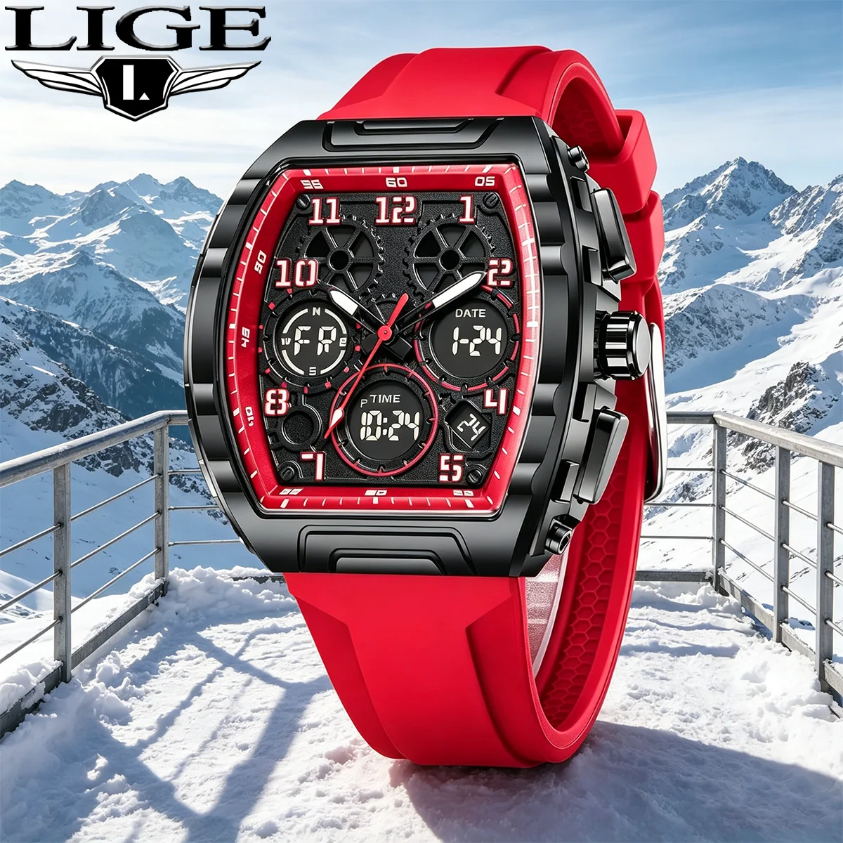 

FOXBOX New Men Watch Luminous Red Silicone Waterproof Quartz Watch For Men Fashion Analog Digital Alarm Chronograph Montre Homme