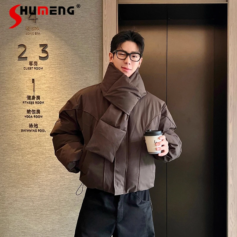 

Fashion Detachable Scarf Parkas Men 2025 Winter New Loose Thickened Warm Flight Jackets Solid Color Handsome Long Sleeve Parkas