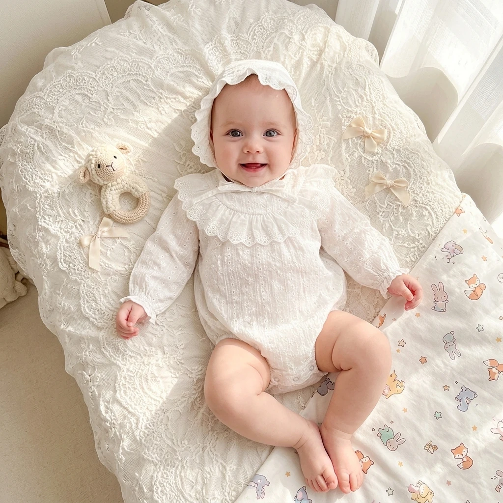 Prinzessinnen-Herbstkleidung für Kleinkinder mit Hut, Langarm-Bodysuits für Babymädchen – Detail 1