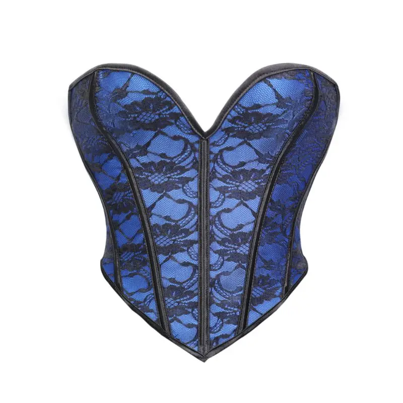 Damen Vintage Gothic Trägerloses Sweetheart-Top mit Blumenmuster, Netzstoff-Korsett, Rücken-Schnürung, Taillenformend, Ohne Brustpolster