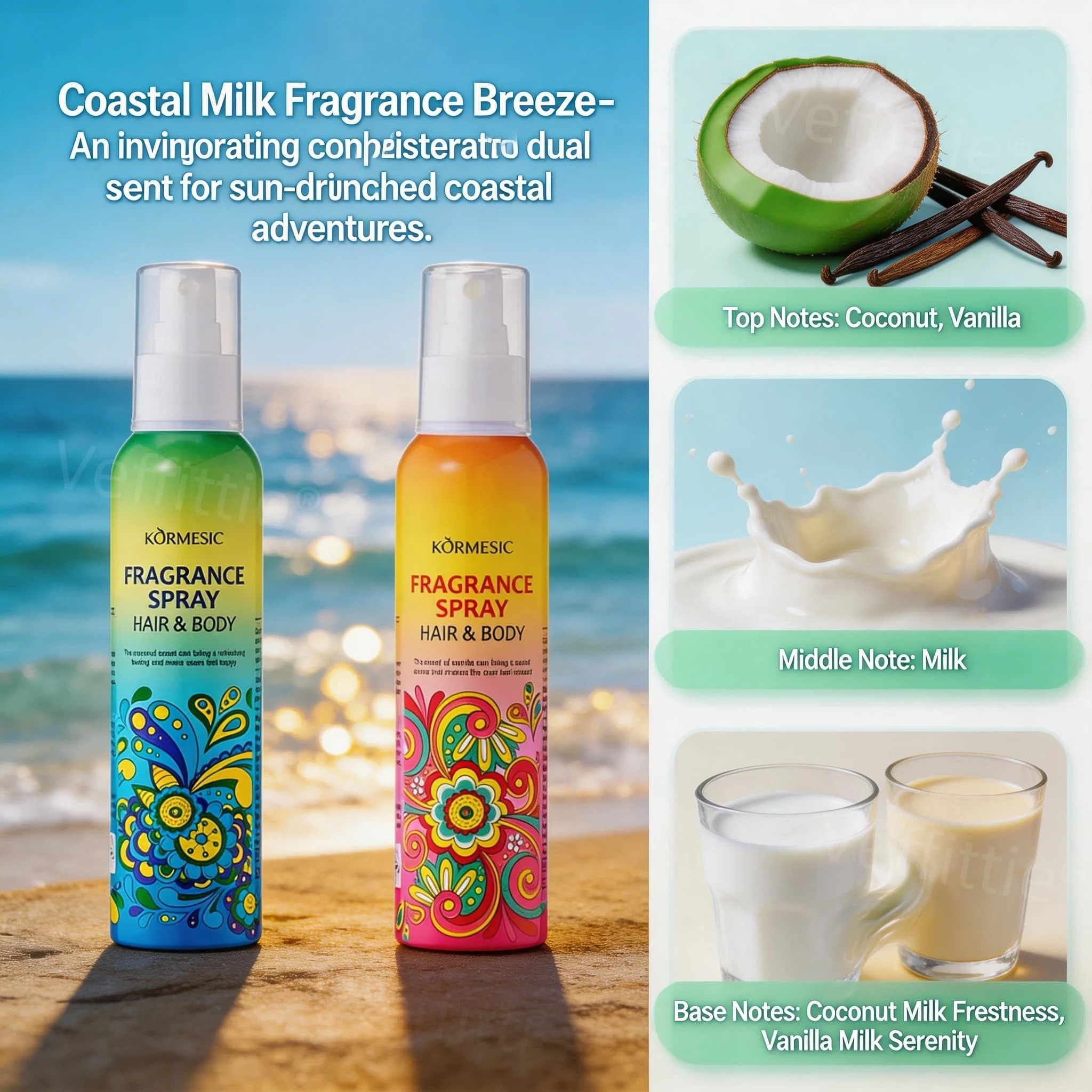 Sakura Creamy Coconut Haar- und Körperspray 300 ml, Sprühflasche mit Boho-Print, zarter Frühlingsduft für jeden Tag, sanfter, blumig-cremiger Duft_voghion.com