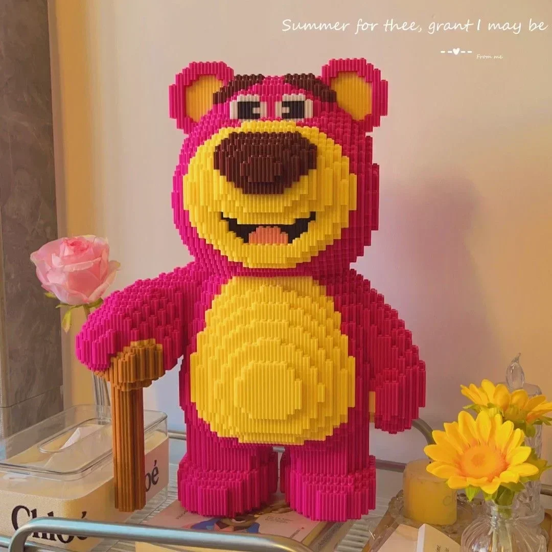 Disney-bloques de construcción de oso de fresa gigante para niños y adultos, juguete 3D de 43cm, bricolaje, para decoración de escritorio, regalo de Navidad, 8500 piezas