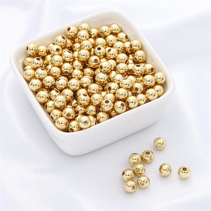 

50-100pcs 2-6mm 14/18K Gold Silver Plated Brass round Ball Beads DIY Bracelet Necklace Jewelry Making Spacer Accessory
