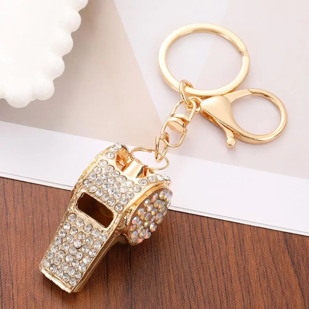 Alloy Electroplated Keychain Light-reflective Keyring Alloy Electroplated Whistle Keychain with Colorful Rhinestones Lobster
