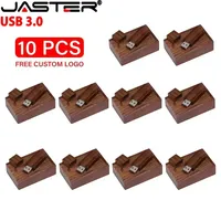 JASTER 10PCS LOT Wooden Box USB 3.0 Flash Drives 128GB Free Custom Logo Pen Drive 64GB High Speed Memory Stick 32GB 16GB 8GB 4GB