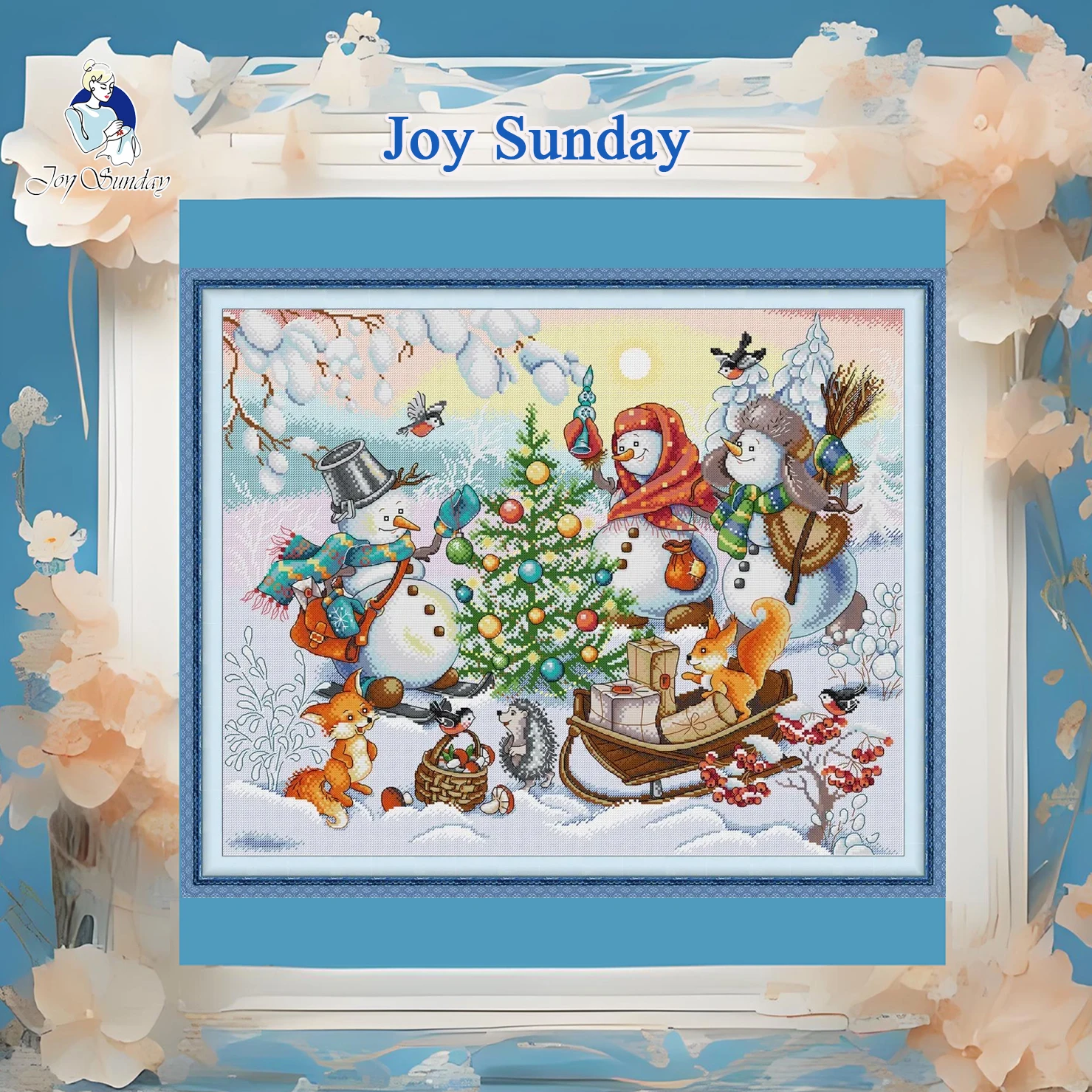 

Joy Sunday Pre-printed Cross Stitch Kit Easy Pattern Aida Stamped Fabric Embroidery Set-Snowman