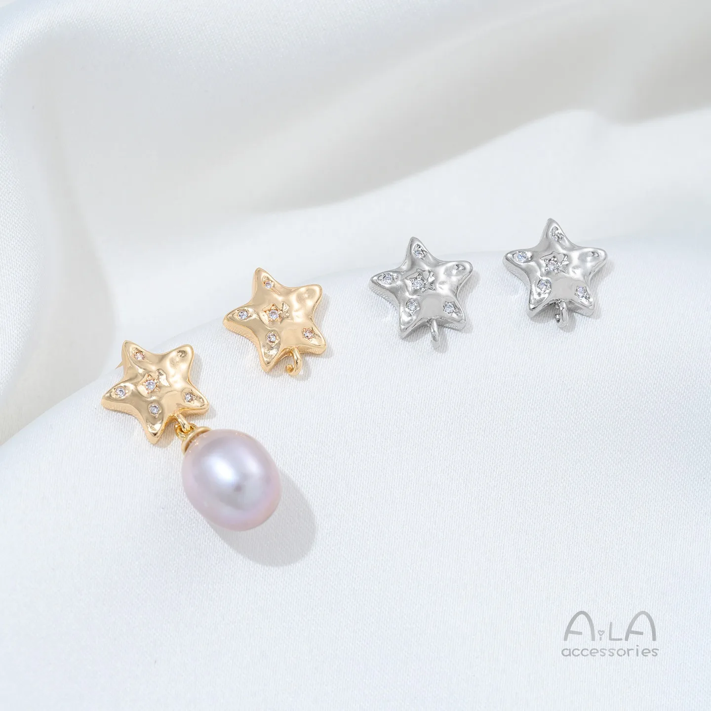 14K Gold Bag Color-preserving Zircon Pentagram Earrings with Rings Handmade DIY Pearl Earrings Accessories Material