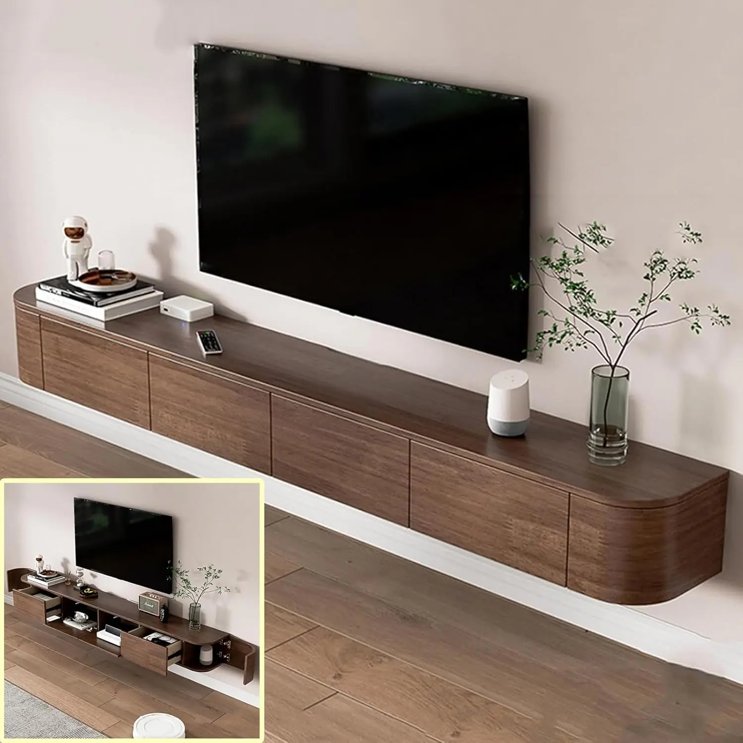 Wall Mounted Floating TV Shelf LED Multi Storage Media Console 94.5x7.9x11.8in, Customized