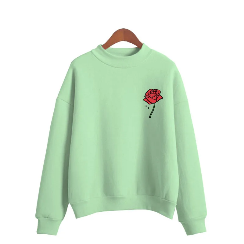 

Rose flower Print Woman Sweatshirt Sweet Korean O-neck Knitted Pullovers Thick Autumn Winter Candy Color Women Clothing