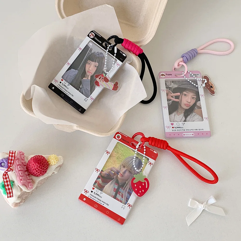 Korean Slide Cover Keychain Badge Holder Double-Sided Waterproof ID Card Case with Carabiner Clip for Kpop Photocard Student