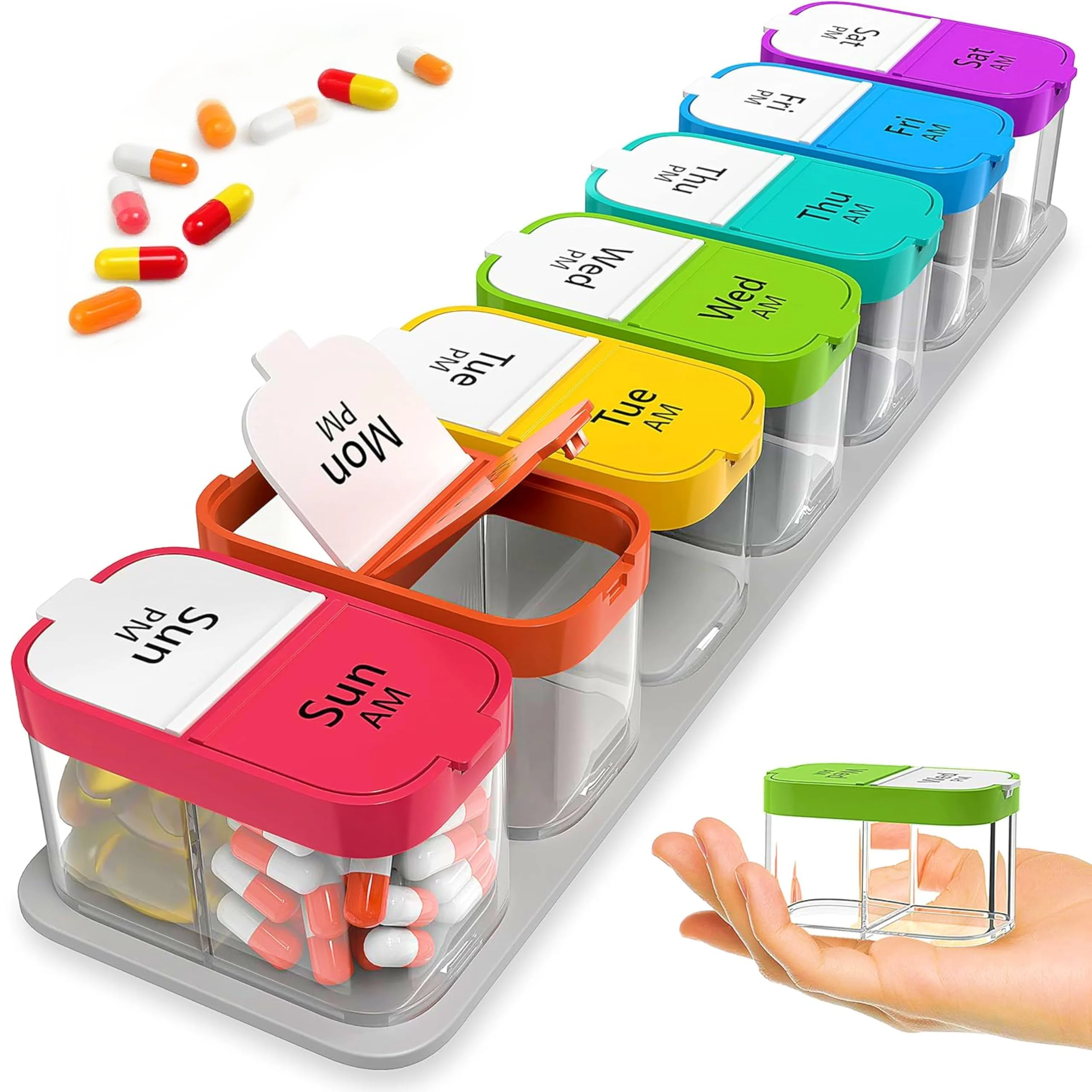 

Weekly Pill Organizer 7 Day AM PM, Extra Large Pill Box with Detachable Individual Compartments, Portable Travel Medicine Case f