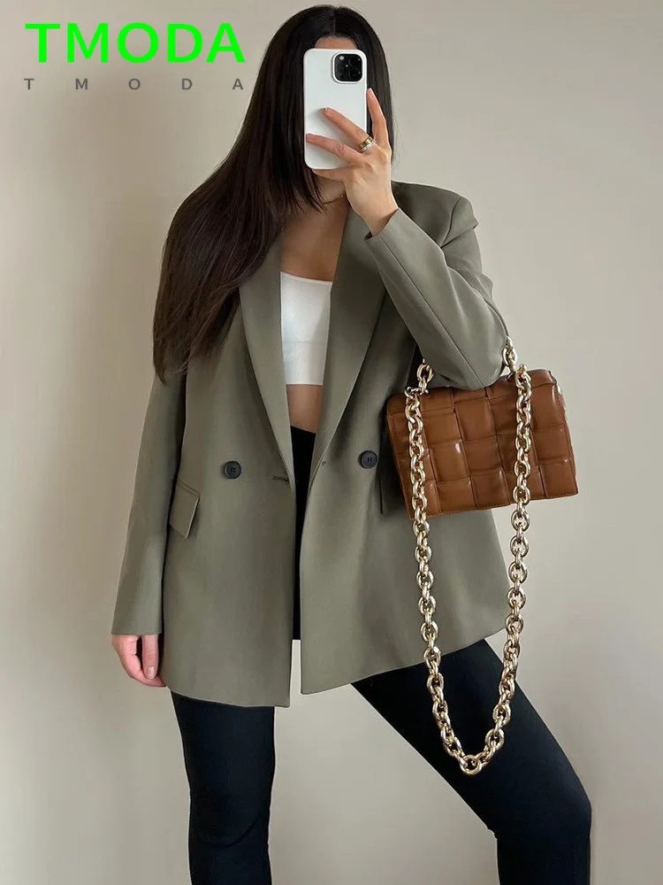 T MODA 2023 Women Double Breasted Blazer Office Lady Loose Classic Coat Suit Jacket Female Chic Outwear Outfits Veste Femme