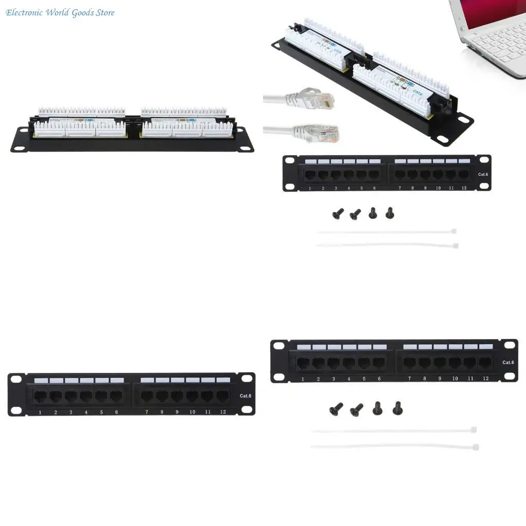 A3PD Networking Wall Mount Rack Mount Bracket CAT6 Patch Panel 12 Port