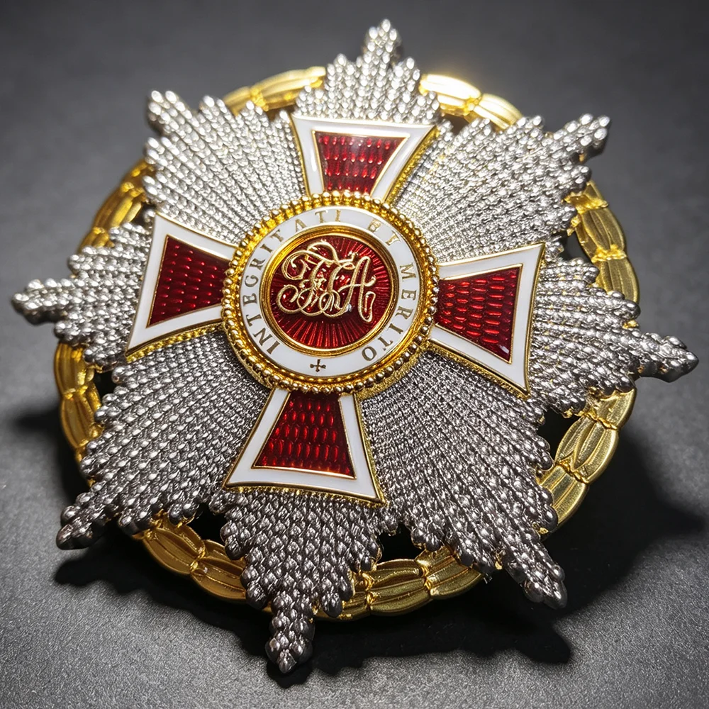 Maltese Cross Shape Pin Medal Alloy Enamel Craftsmanship Saint Anna Order Badge Decoration Craft Gift for Men and Women