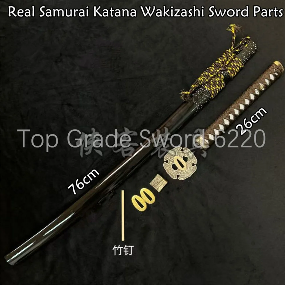 A Set Very Nice Tsuka Handle Brass Tsuba Handguard Habaki Seppa Hardwood Sheath For Real Samurai Katana Wakizashi Sword Parts