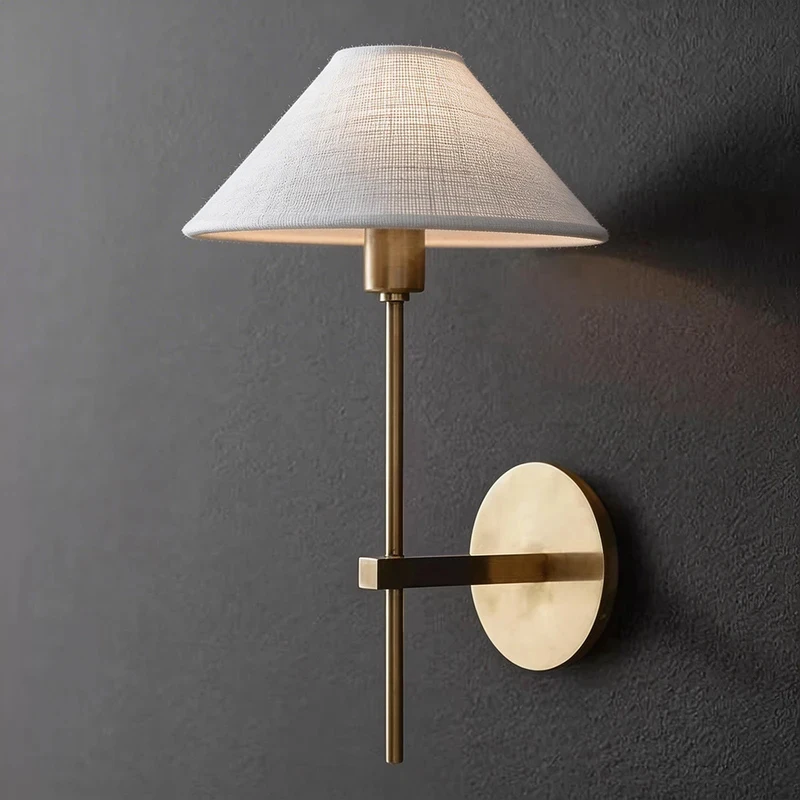 

Modern Gold Wall Sconce with Fabric Lampshade Wall Lamp Minimalist Wall Light Fixture Bedroom Bedside Living Room Hallway