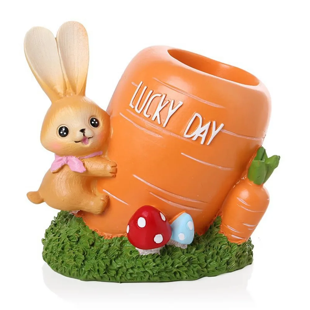 

Desk Decoration Pencil Holder Rabbit Carrot Desktop Ornaments Pen Holder Office Storage Resin Desk Stationery Organizer Crafts