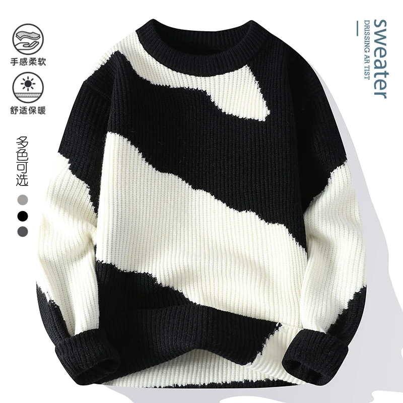 Men's New Autumn Winter Casual Warm Neck Sweater Knit Pullover Tops Mens Casual  Streetwear Warm Knitting Pullovers