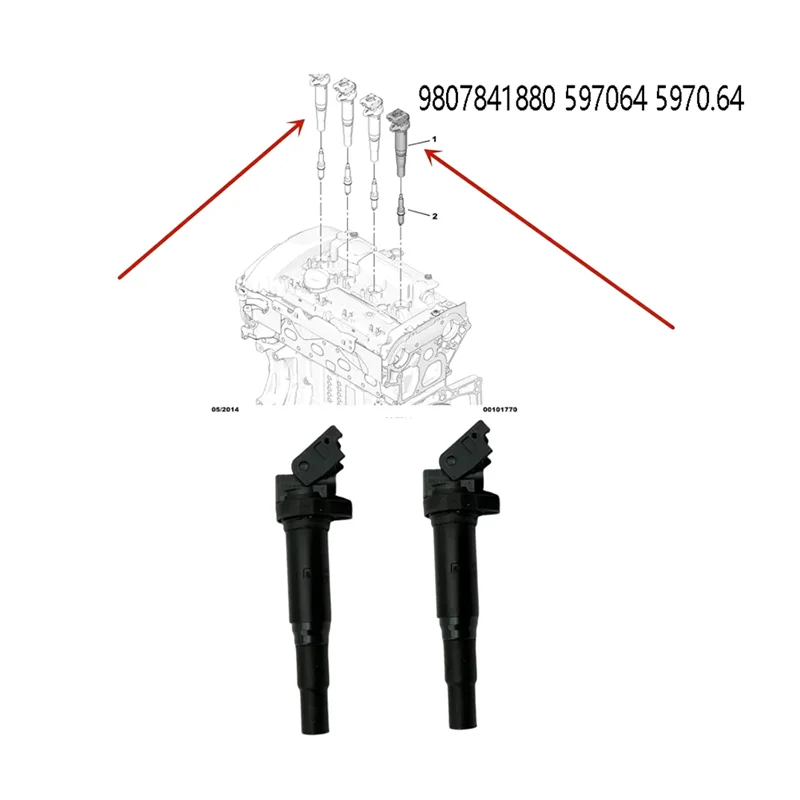 

2Pcs Ignition Coil For 207 208 308 Citroen C3 C4 VTI 1.4 1.6 THP 9807841880 597064 5970.64 Parts Accessories