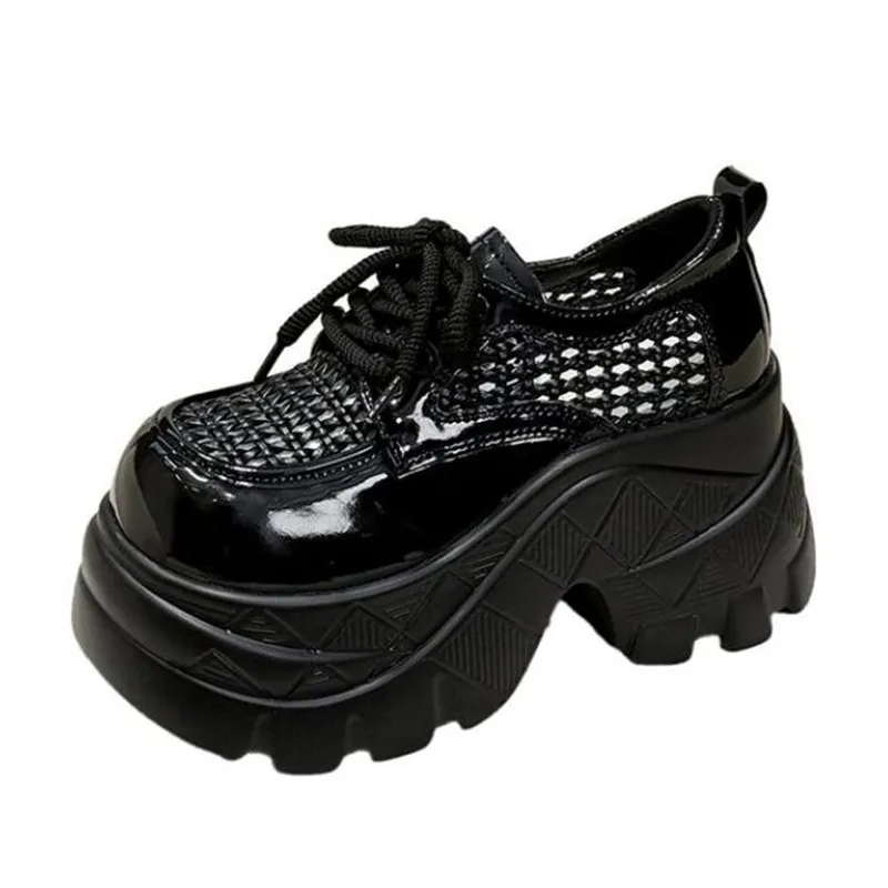 

2026 Women's Mesh Sneakers Summer Thick Bottom Heightening Hollow Out Breathable Platform Shoes Small Size Lace-Up Casual Shoes