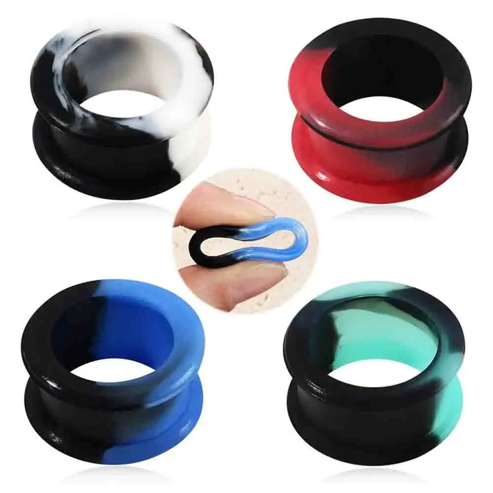 1 Pair Hard Silicone Color Blocking Ear Tunnel Ear Gauges Plug Expander Piercing 2g-1"