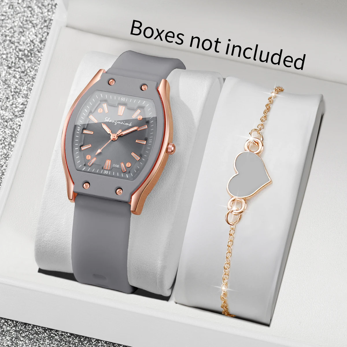 2PCS Fashion Women Watches Heart Bracelet Set Simple Silicone Strap Ladies Quartz Wristwatches Reloj Mujer (Without Box)