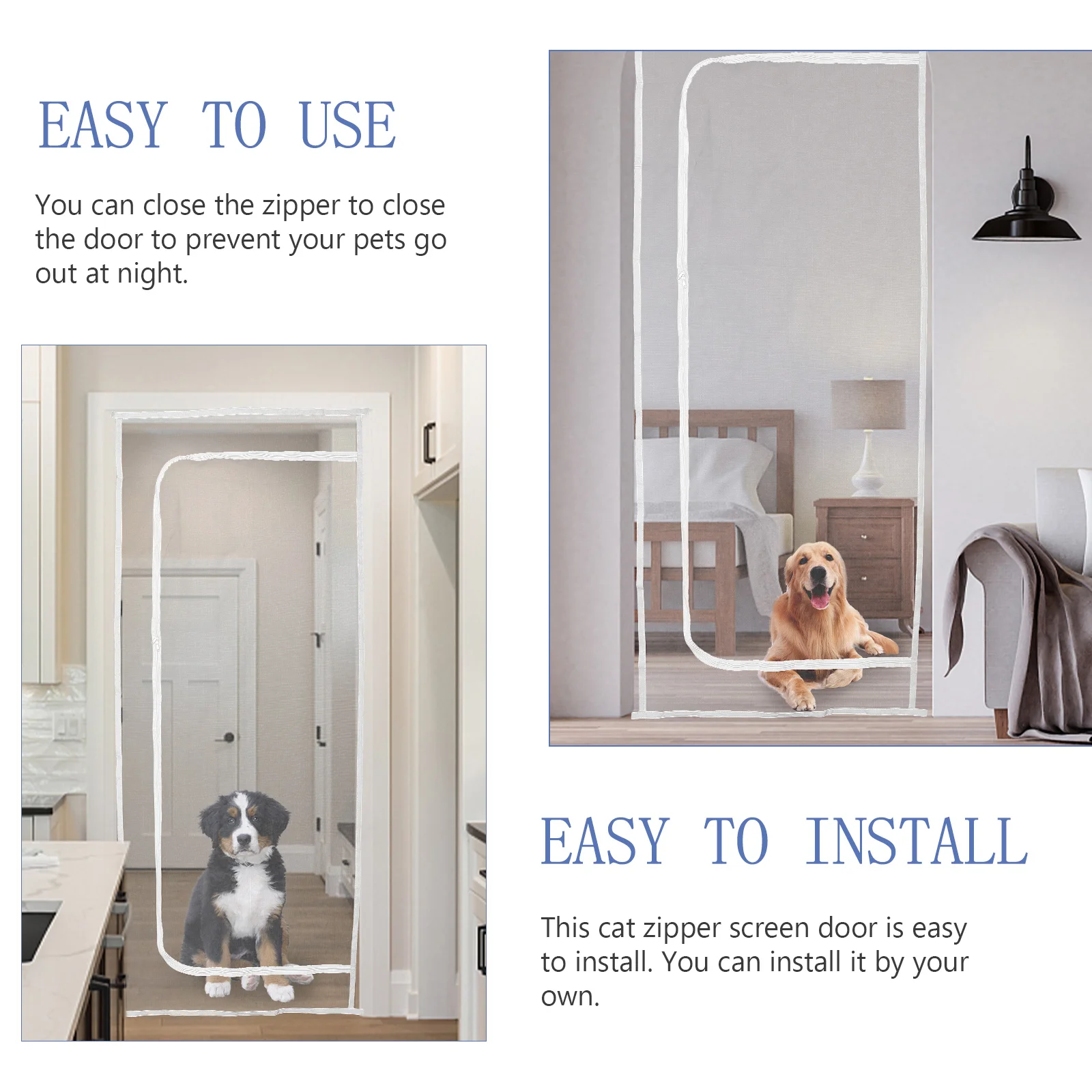 

Cat Mesh Screen Anti Door Curtain Portable Living Room Kitchen Gauze with Zipper Opening