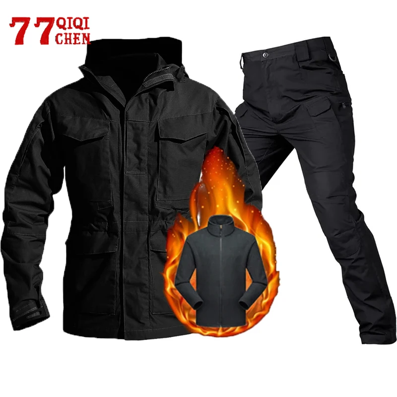 

Mens M65 Tactical Sets Waterproof SWAT Combat Hooded Bomber Jacket Outdoors Wear Resistant Multi-pocket Cargo Pants 2 Pcs Suits