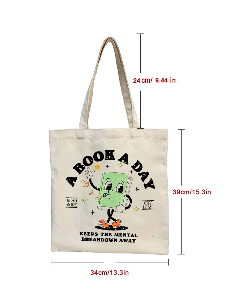 1pc Book Day Tote Bag Shopping Bag Carrier Bag Vintage Casual Canvas Shoulder Bag Perfect For Outdoors Travel Gift