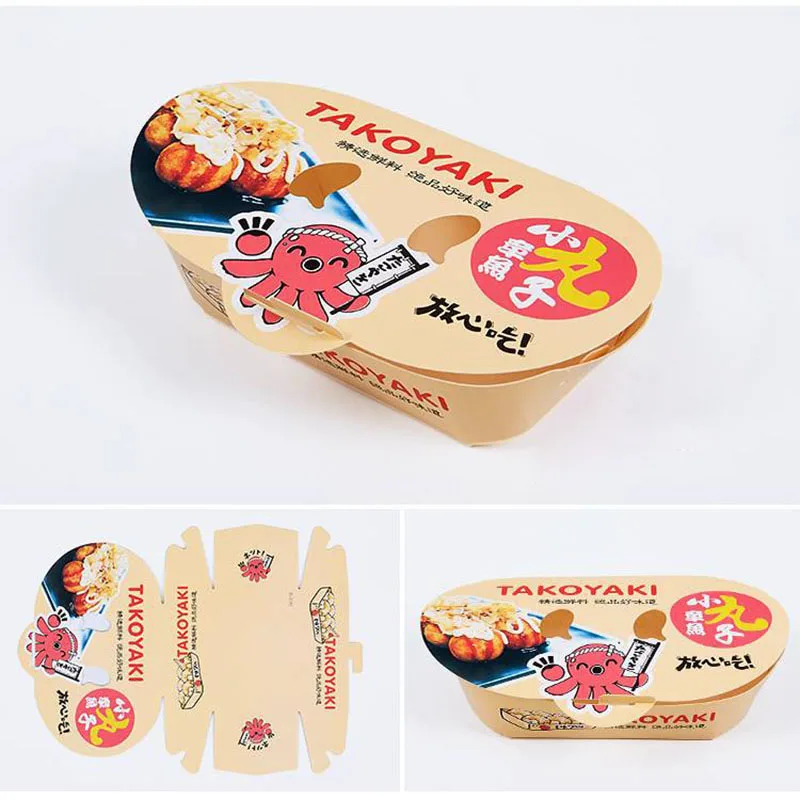 100pcs Octopus Ball Packaging Box Japanese Street Food Takoyaki Disposable Takeaway Snack Packing Paper Container