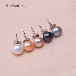 Natural Fresh Water Flat Round Bright Pearl Earrings s925 Sterling Silver Fashion Temperament  All-match Jewelry For Women