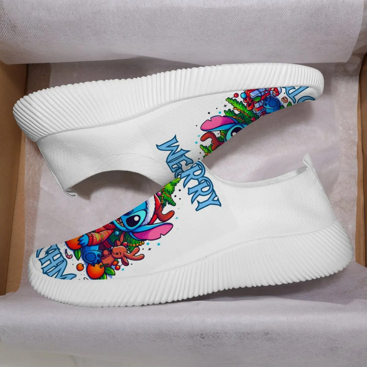 أزياء النساء أحذية رياضية غرزة عيد الميلاد الملونة الكرتون الانزلاق على ديزني المرأة أحذية رياضية أحذية المشي خفيفة الوزن #2