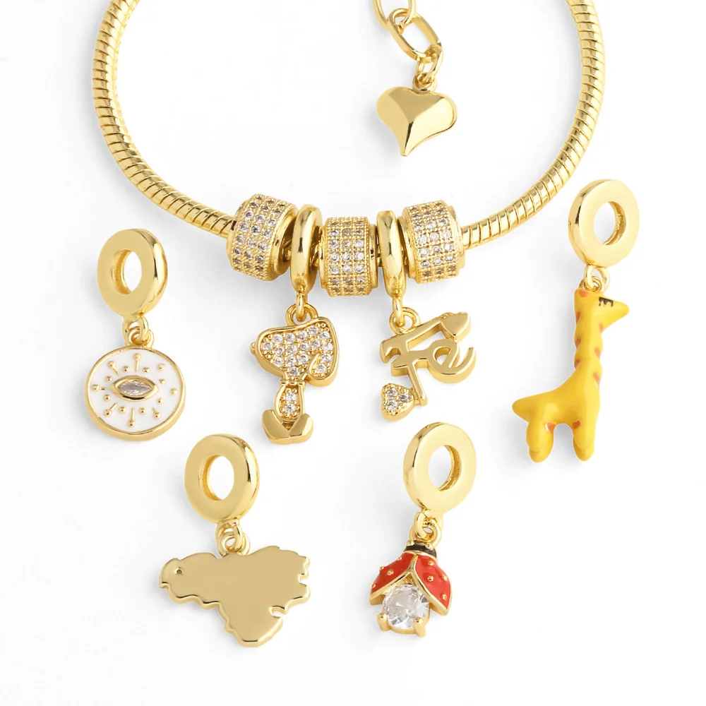 OCESRIO белый кристалл щенок FE кулон для ожерелья медь позолоченная божья коровка эмаль жираф принадлежности для изготовления ювелирных изделий pdtb348