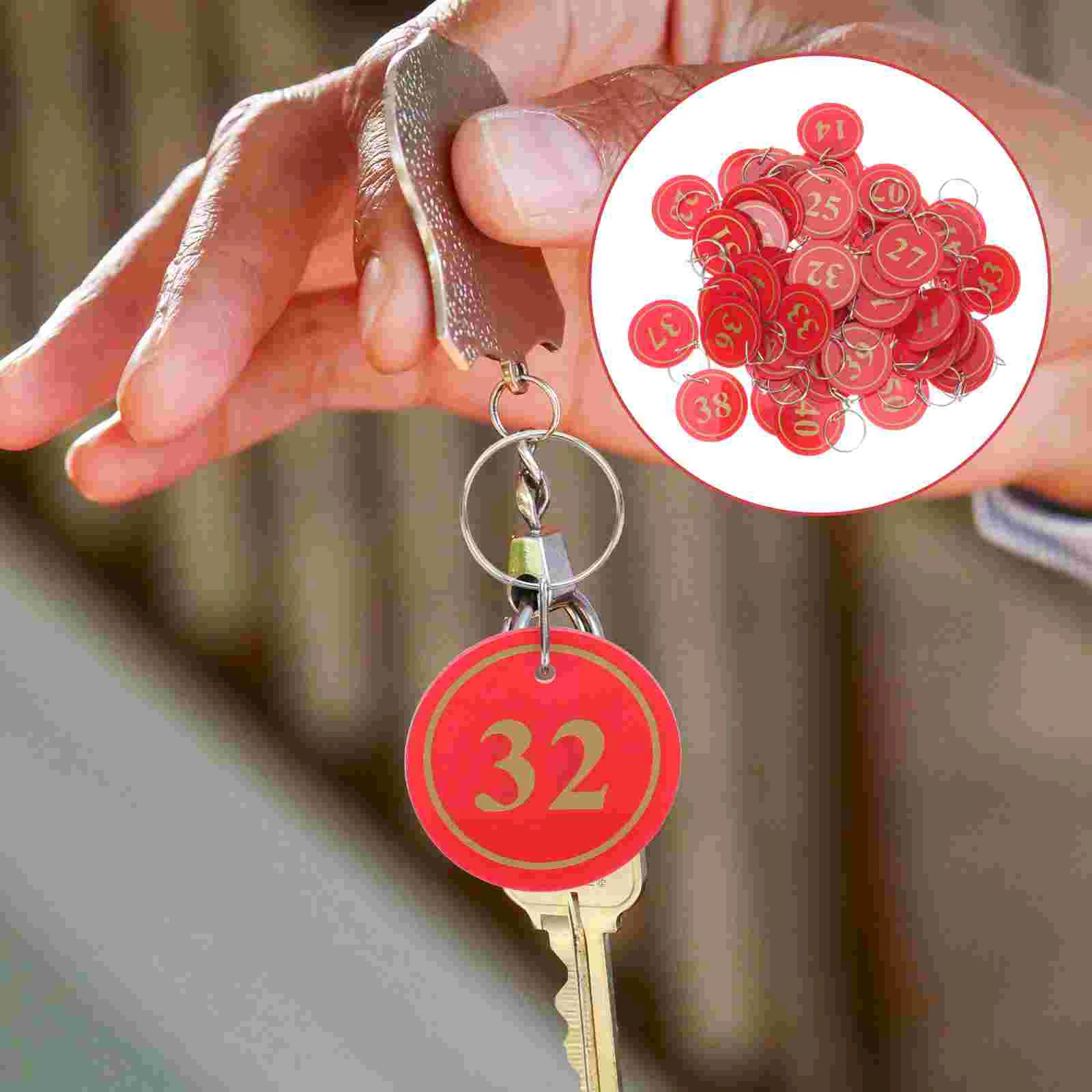 50-delige tagnummer Handbagage ID-tags Sleutelopslag Legering Ringlabels Rood genummerd Miss