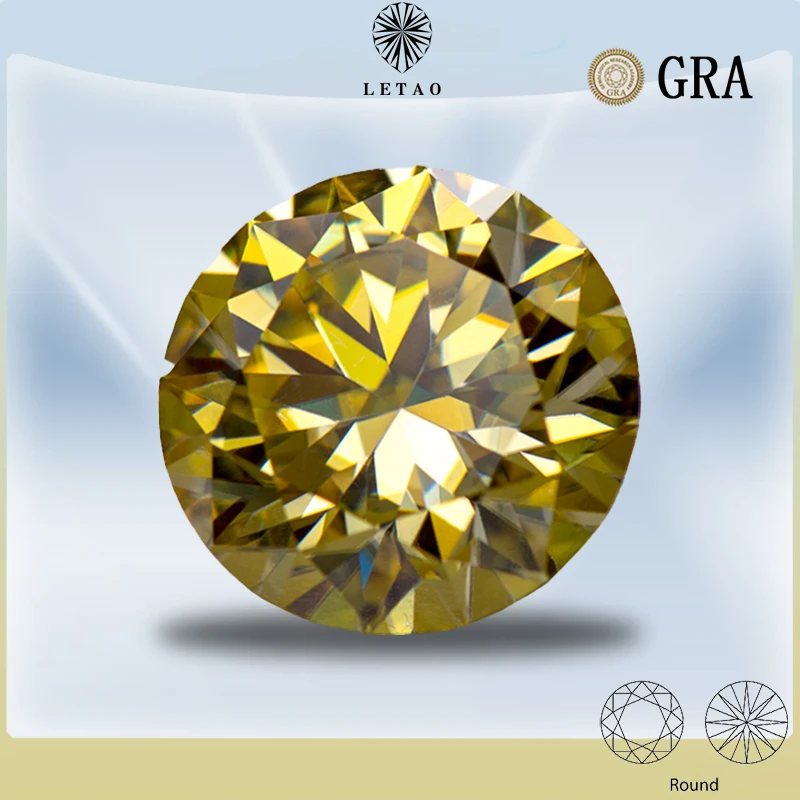 

Moissanite Loose Stone Lemon Yellow Colour Round Cut Gemstone Lab Created Diamond Jewelry Making Materials GRA Certificate