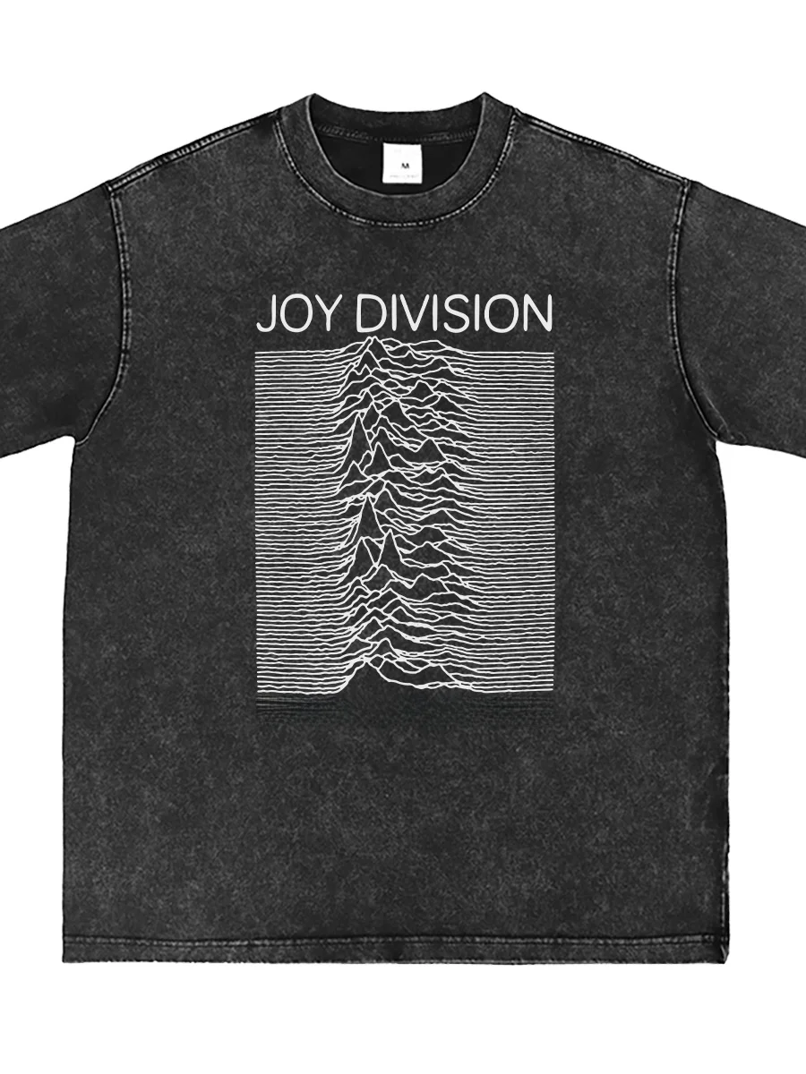 JoyDivision Band Pulse Wave Washed Vintage American Street Rock Shoulder Drop Loose Short Sleeve T-Shirt Casual Style Cotton ...