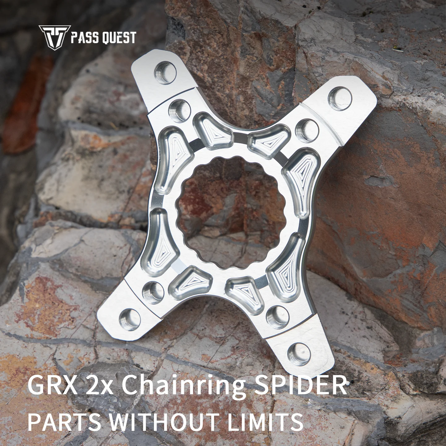 PASS QUEST GRX Double-Chainring Spider – Compatible with Shiman* GRX RX810/RX600 Cranks (Gravel Bike Double-Chainring Conversion