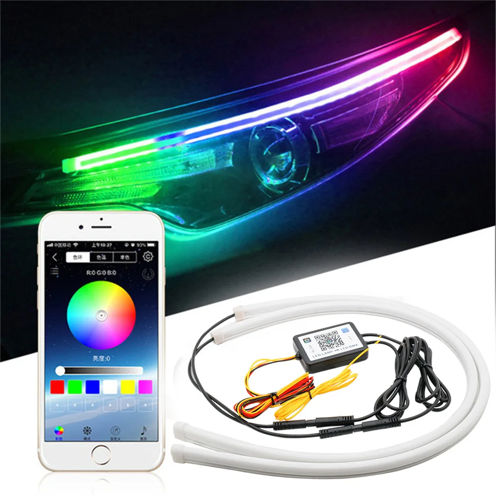 

2Pcs RGB Led Guide Strip Headlight for Car Daytime Running Lights Turn Signal Bulb DRL Sequential Switchback 30cm/45cm/60cm APP