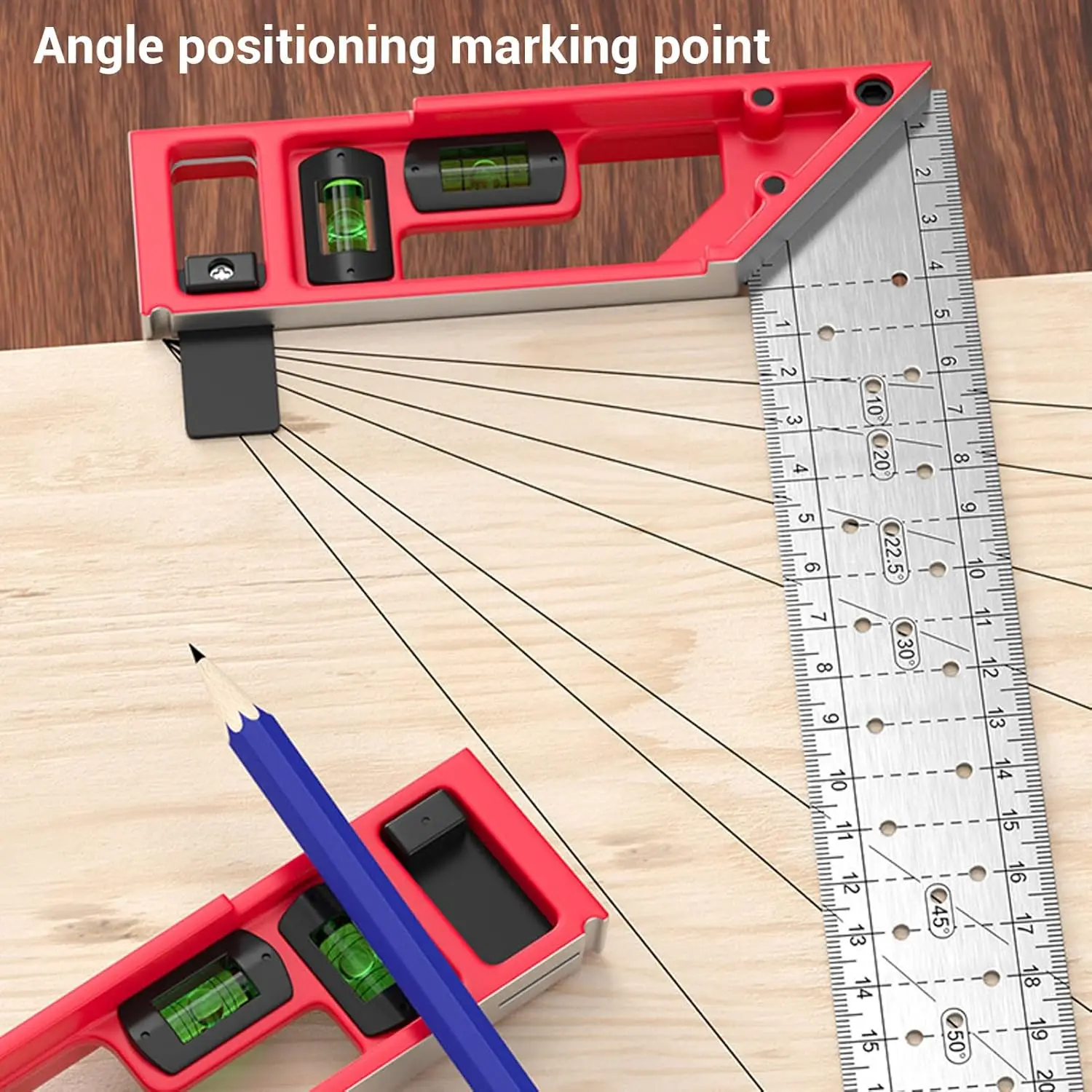 Precision Measuring Tool With Dual Axis Level Bubble Angled Hole Designs For Carpentry Projects