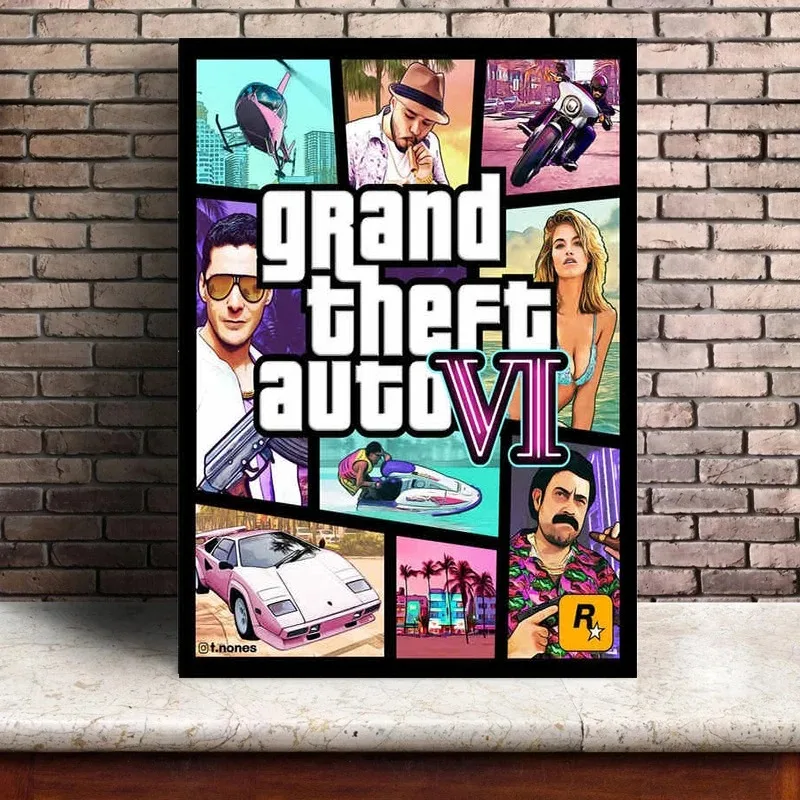 Game GTA 5 6 Grand Theft Auto Game Role Poster Anime Girl Dog Canvas Painting Wall Pictures Gaming Room Home Bar Decor