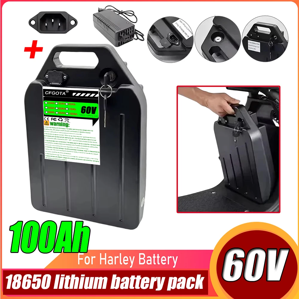 60V 20AH-100Ah Battery for Harley Battery Lithium Battery Pack Electric Motorcycle 300W Citycoco Scooter Bicycle 18650