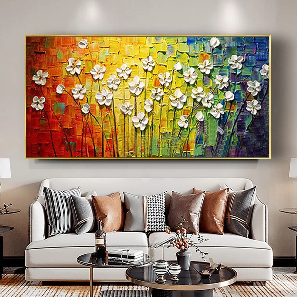 

High Quality 3d Textures Flower Oil Painting On Canvas Wall Art Picture For Living Room Home Decor Poster Handmade Mural Gift