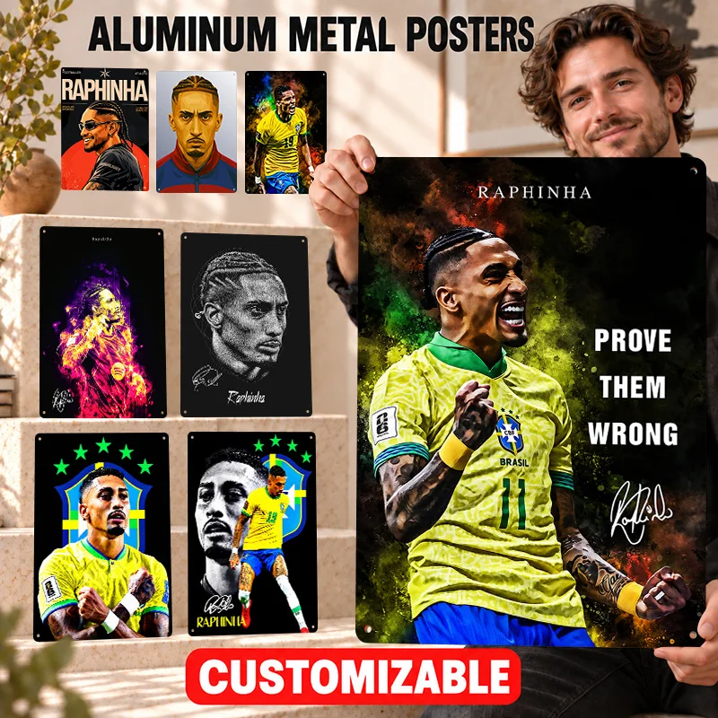 Raphinha Printed Posters Athletic Action Graphic Bedroom Wall Art Customized Aluminum Metal Sign Collector Gift For Supporters