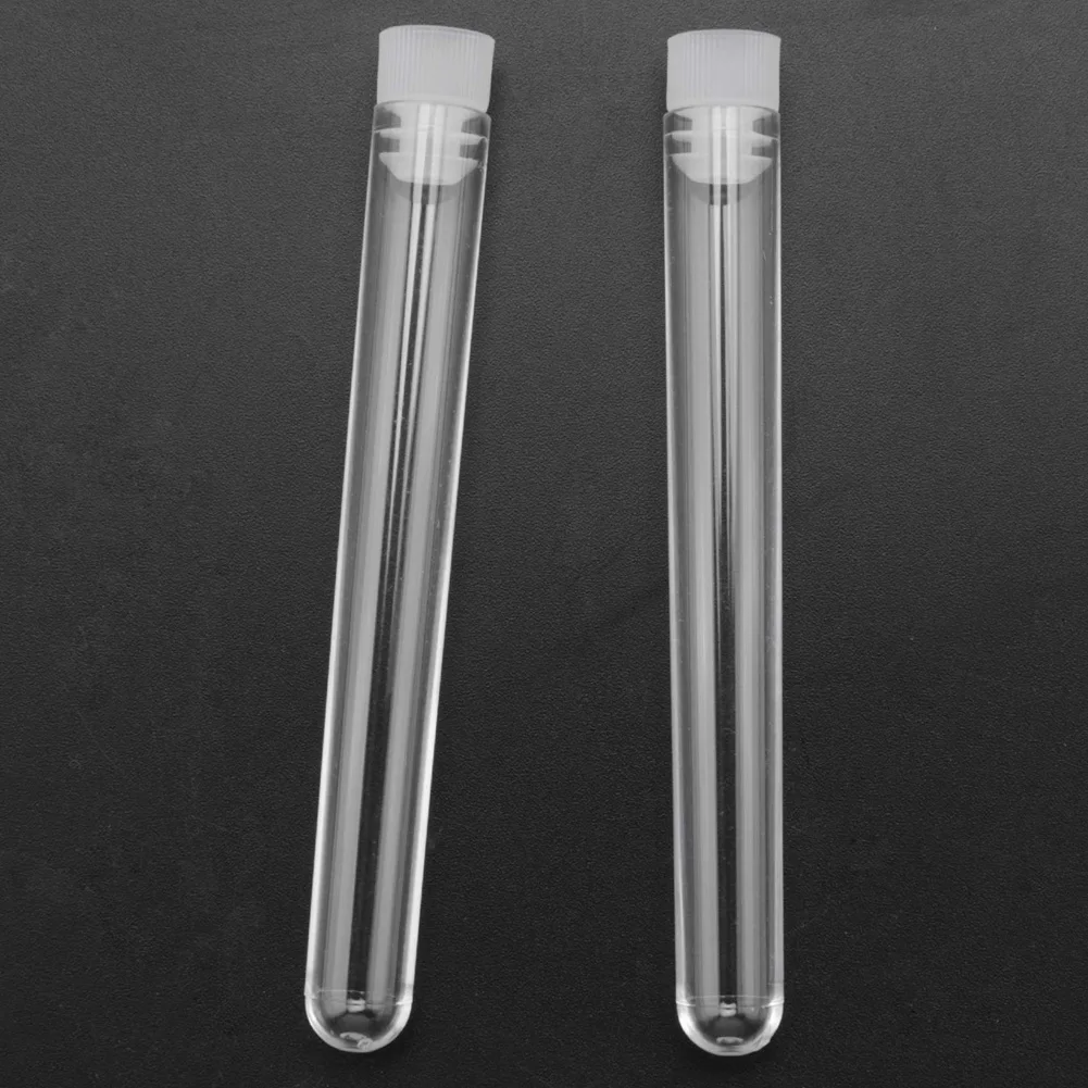 Stylish-200Pcs 12X100mm Transparent Laboratory Clear Plastic Test Tubes Vials With Push Caps School Lab Supplies