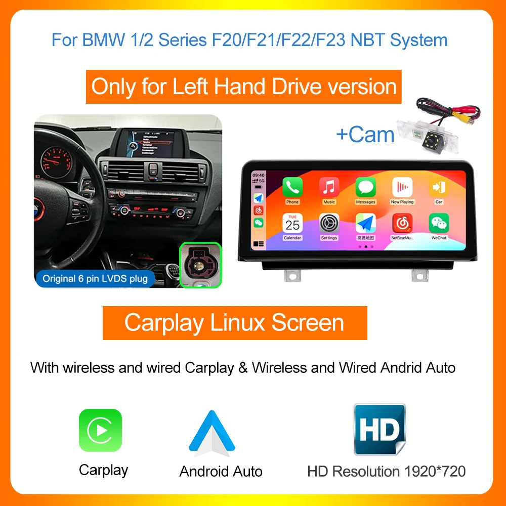 Autotop 10.25 "Linux Scherm Draadloze Carplay Voor Bmw F30 F31 F32 F33 F34 F35 F20 F21 F22 Nbt Retrofit Android Auto Multimedia Bt
